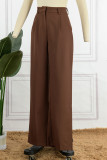 Work Street Solid Patchwork Pocket Loose High Waist Wide Leg Solid Color Bottoms