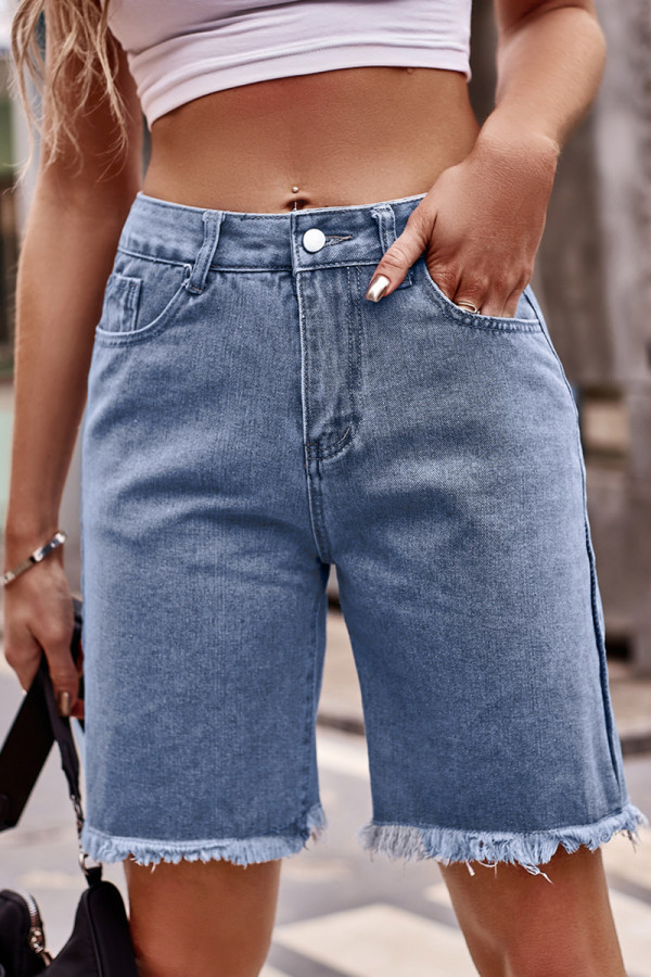Casual Street Solid Make Old Straight Denim Shorts