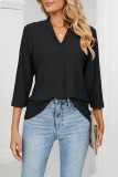 Casual Simplicity Solid Ripped Solid Color V Neck Tops