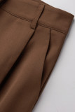 Work Street Solid Patchwork Pocket Loose High Waist Wide Leg Solid Color Bottoms