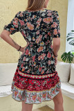 Bohemian Vintage National Totem Print V Neck A Line Dresses