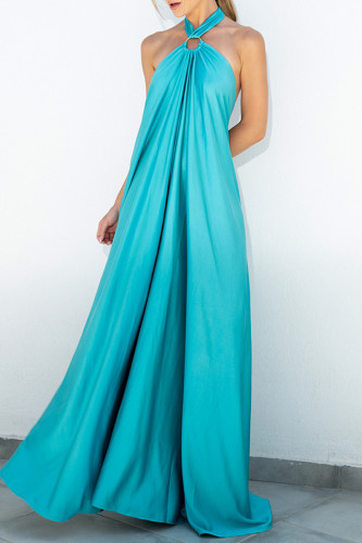 Sexy Vacation Solid Patchwork Solid Color Halter Sleeveless Dress Dresses