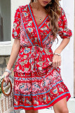 Bohemian Vintage National Totem Print V Neck A Line Dresses