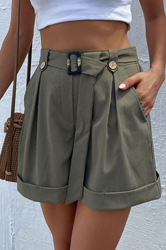 Casual Buttons Loose Straight Solid Color Bottoms
