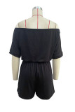 Casual Simplicity Solid Draw String Off the Shoulder Loose Rompers