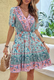 Bohemian Vintage National Totem Print V Neck A Line Dresses