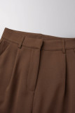 Work Street Solid Patchwork Pocket Loose High Waist Wide Leg Solid Color Bottoms