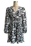 Elegant Print Patchwork V Neck A Line Dresses