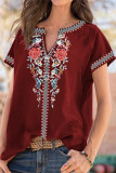Casual Print Patchwork V Neck T-Shirts