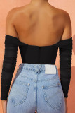 Sexy Solid Fold Asymmetrical Off the Shoulder Tops