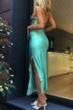 Street Color Block Contrast Strapless Pencil Skirt Dresses