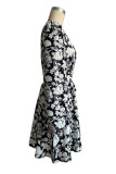 Elegant Print Patchwork V Neck A Line Dresses