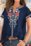 Casual Print Patchwork V Neck T-Shirts