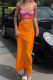 Street Color Block Contrast Strapless Pencil Skirt Dresses