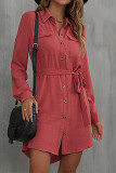 Casual Solid Frenulum Turndown Collar A Line Dresses