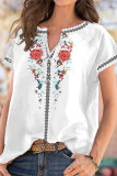 Casual Print Patchwork V Neck T-Shirts