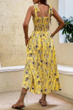 Sweet Elegant Print Frenulum Square Collar Sling Dress Dresses