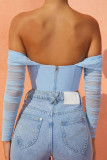 Sexy Solid Fold Asymmetrical Off the Shoulder Tops
