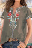 Casual Print Patchwork V Neck T-Shirts
