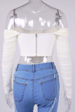 Sexy Solid Fold Asymmetrical Off the Shoulder Tops