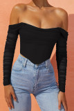 Sexy Solid Fold Asymmetrical Off the Shoulder Tops