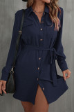 Casual Solid Frenulum Turndown Collar A Line Dresses