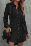 Casual Solid Frenulum Turndown Collar A Line Dresses