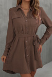 Casual Solid Frenulum Turndown Collar A Line Dresses
