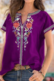Casual Print Patchwork V Neck T-Shirts