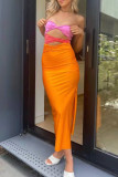 Street Color Block Contrast Strapless Pencil Skirt Dresses