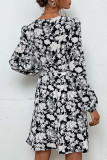 Elegant Print Patchwork V Neck A Line Dresses