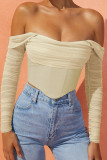 Sexy Solid Fold Asymmetrical Off the Shoulder Tops