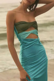 Street Color Block Contrast Strapless Pencil Skirt Dresses