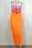 Street Color Block Contrast Strapless Pencil Skirt Dresses