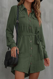 Casual Solid Frenulum Turndown Collar A Line Dresses