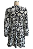 Elegant Print Patchwork V Neck A Line Dresses