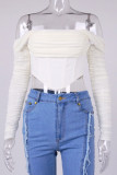 Sexy Solid Fold Asymmetrical Off the Shoulder Tops
