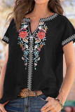 Casual Print Patchwork V Neck T-Shirts