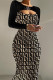 Sexy Geometric Patchwork Contrast O Neck Wrapped Skirt Dresses