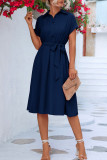 Casual Simplicity Solid Frenulum Buckle A Line Dresses