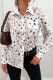 Work Elegant Color Block Printing Turndown Collar Tops