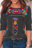 Bohemian National Totem Printing O Neck Tops