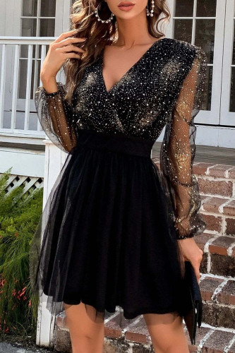 Sexy Elegant Patchwork V Neck A Line Dresses