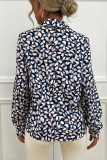 Work Elegant Color Block Printing Turndown Collar Tops