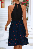 Sweet Elegant Solid Patchwork Printing Halter A Line Dresses