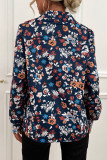 Work Elegant Color Block Printing Turndown Collar Tops