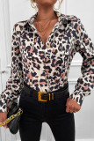 Work Elegant Color Block Printing Turndown Collar Tops