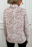 Work Elegant Color Block Printing Turndown Collar Tops