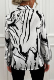 Work Elegant Color Block Printing Turndown Collar Tops