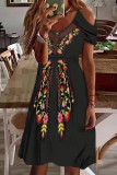 Bohemian Vintage Print Patchwork V Neck Dresses